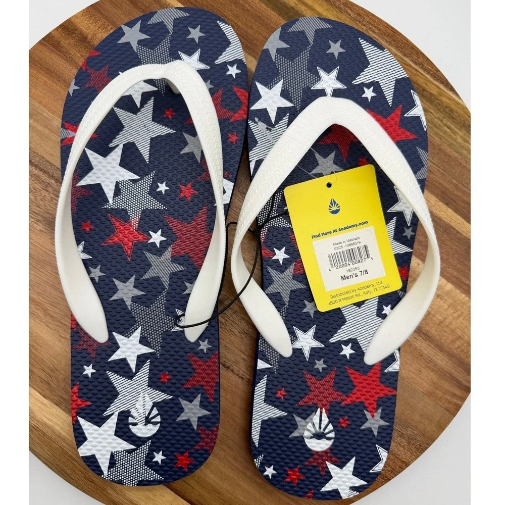 O'Rageous‎ Men's Size 7/8 Patriotic Stars Flip Flops Red White Blue New 0189